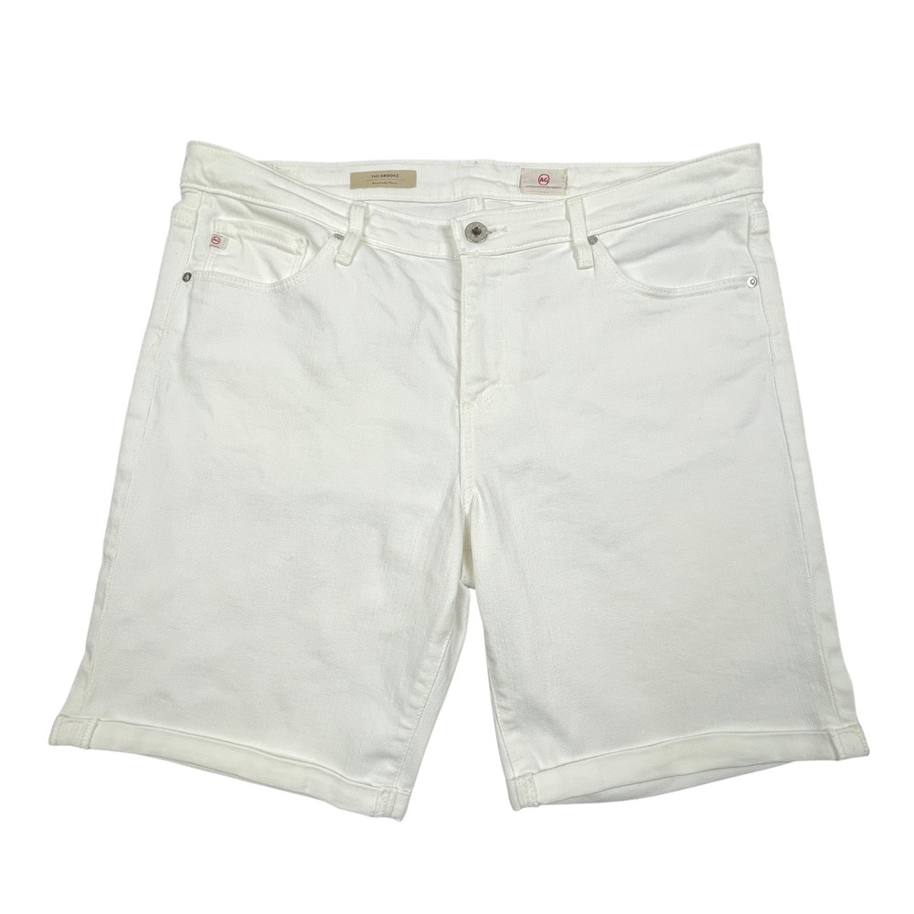 AG Adriano Goldschmied The Brooke White Stretch Denim Bermuda Shorts 32 Mid Rise